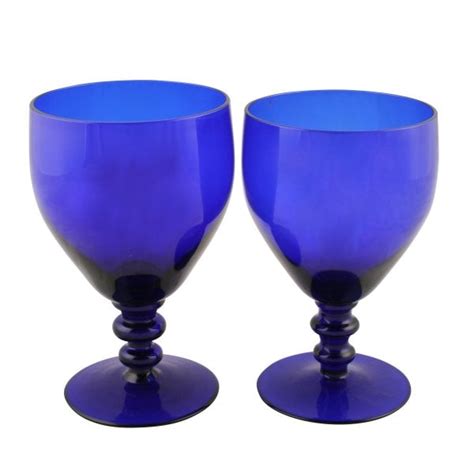 Bristol Blue Glass Rummers Eight Blue Wine Glasses