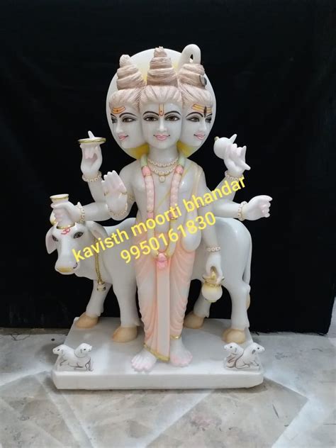 Plain White Marble Dattatreya Statue For Worship Size Feet At Rs