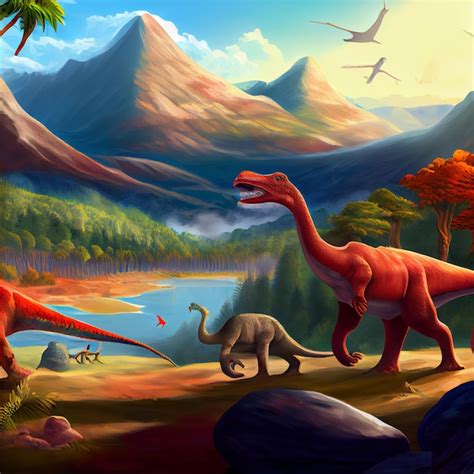 Una Pintura De Un Dinosaurio Con La Palabra Dinosaurios Foto Premium