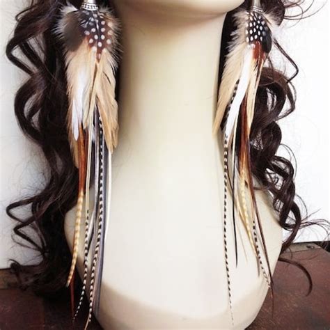 Very Long Feather Earrings Forest Pixie Natural Brown Boho Etsy