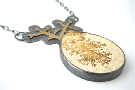 Dendrite Limestone Sterling Silver 22 Karat Gold Growth Pendant