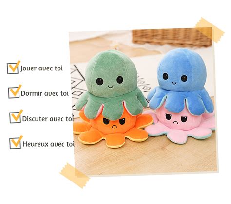 Pieuvre Mignonne en Peluche Jouets Poupée de Poulpe Flip Double Face