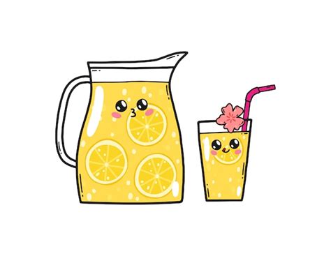 Premium Vector Cute Lemonade Set In Japan Kawaii Style Happy Lemon