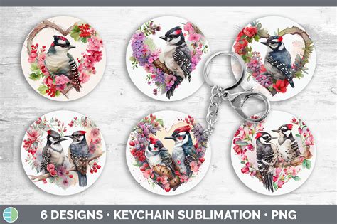 Valentines Downy Woodpecker Keychain Bundle Keyring Sublimation Desi