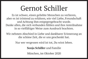 Traueranzeigen Von Gernot Schiller Trauer Merkur De