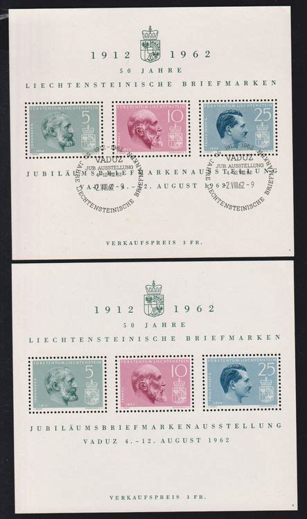 2 Liechtenstein Block 50 Jahre Briefmarken 1962 ET Xxx Kaufen