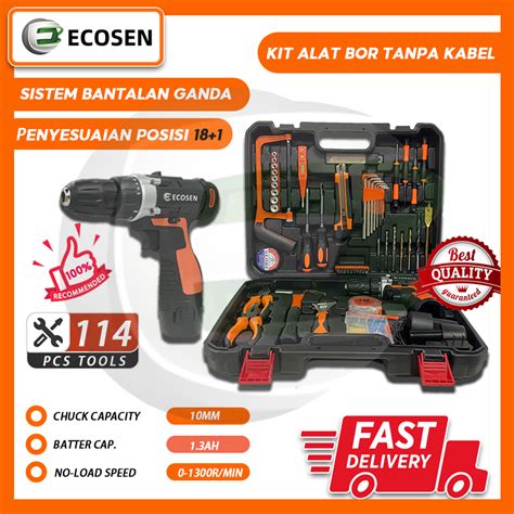 Jual ECOSEN Toolbox Cordless Drill Set Tool Kit Set Set Alat Bor