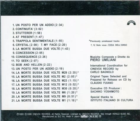 La Morte Bussa Due Volte Colonne Sonora Original Soundtrack Buy
