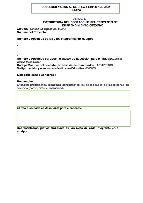 Anexo D1 categoría B VII ciclo ANEXO D ESTRUCTURA DEL PORTAFOLIO