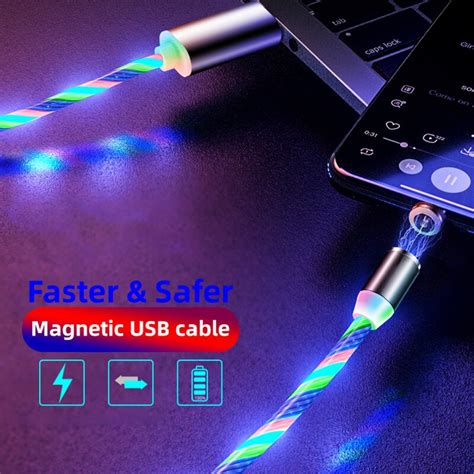 Cabo Magn Tico Led Iluminado Fluxo Micro Usb Tipo C Para Iphone Pro