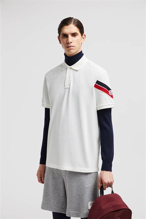 Off White Tricolour Trim T Shirt Polos T Shirts For Men Moncler Bg