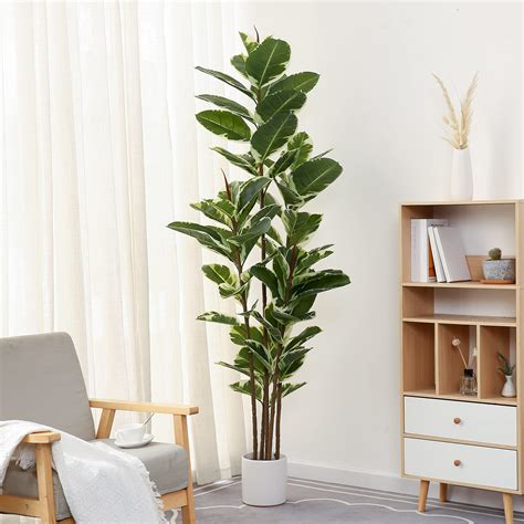 Buy Artificial Rubber Tree 6ft Tall Faux Ficus Tree Potted Fake