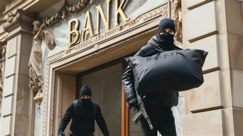 Premium Photo Bank Robbery Armed Robbers In Black Masks Leave