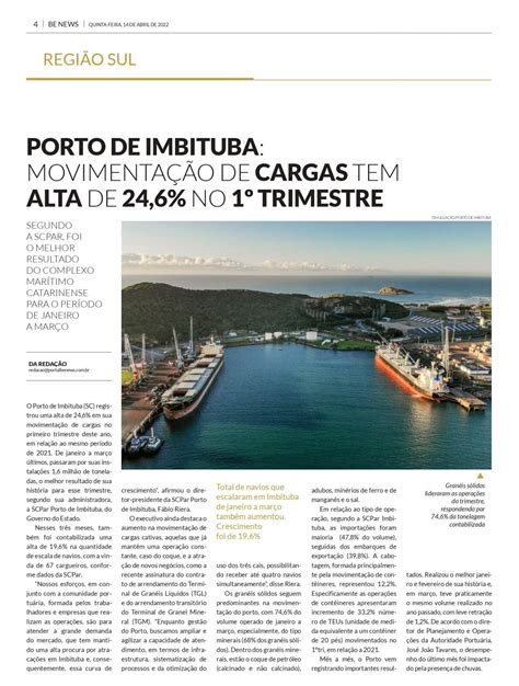 Sopesp Porto De Imbituba Movimenta O De Cargas Tem Alta De No