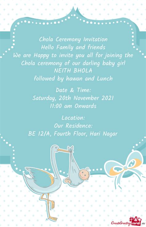 Chola Ceremony Of Our Darling Baby Girl Free Cards