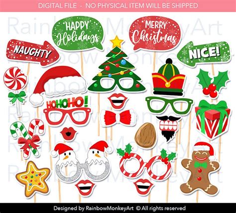 Printable Christmas Photo Booth Props Christmas Party Props Xmas Party