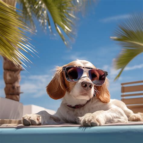 Un Perro Con Gafas De Sol De Moda Est Tendido En El Techo Viajando Por