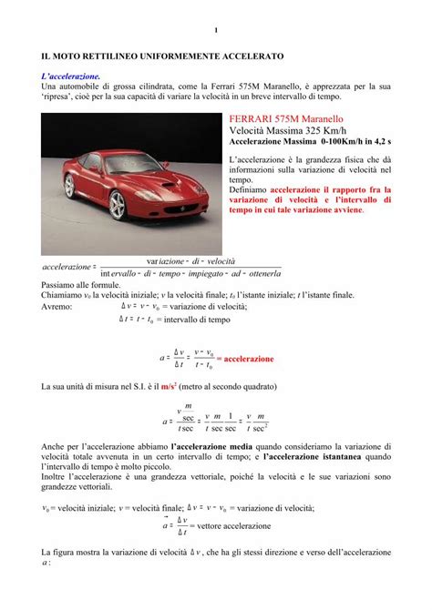 PDF IL MOTO RETTILINEO UNIFORMEMENTE ACCELERATO La Deduzione Della