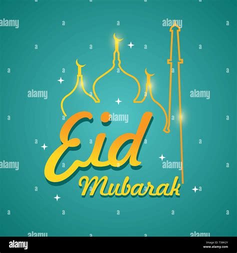 Eid Mubarak caligrafía diseño plano y la mezquita de arte de línea