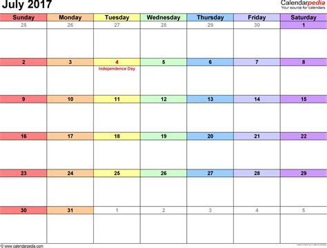 July 2017 Calendar Templates For Word Excel And Pdf