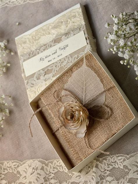 Lace Burlap Wedding Invitations 10 Vintage Wedding Invitations Rustic Box Wedding