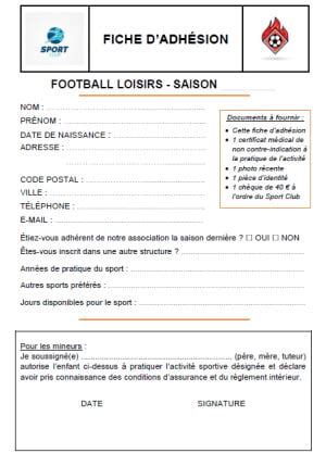 Exercice Vie Pratique Remplir Une Fiche D Adh Sion Un Club De Sport