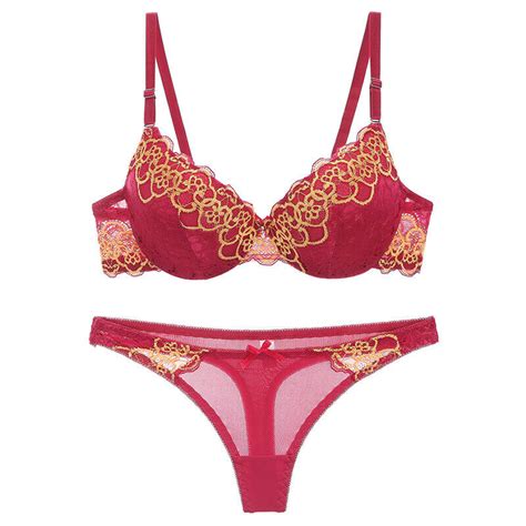 Sexy Lace Embroidery Extreme Push Up Underwear Padded Bra Set Lingerie