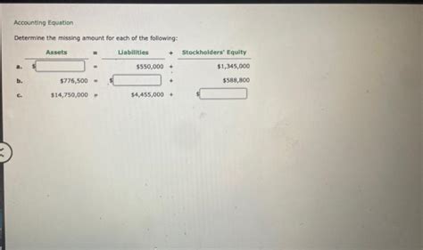 Solved Accounting Equation Determine The Missing Amount