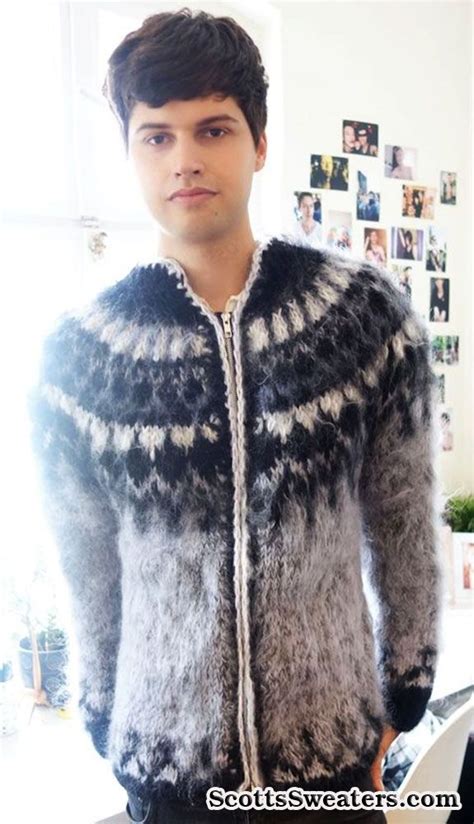 608 091 Men S Custom Knit Zipper Front Cardigan Mohair Sweater