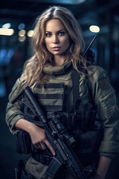 Premium AI Image Beautiful Caucasian Female Private Military