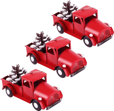 Amazon 3 Pack Vintage Red Truck Christmas Decorations With Mini