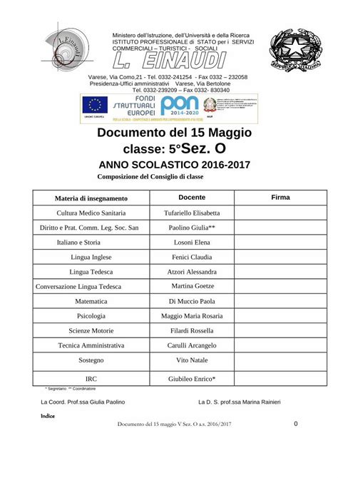 Pdf Documento Del Maggio Classe Sez O Documento Del