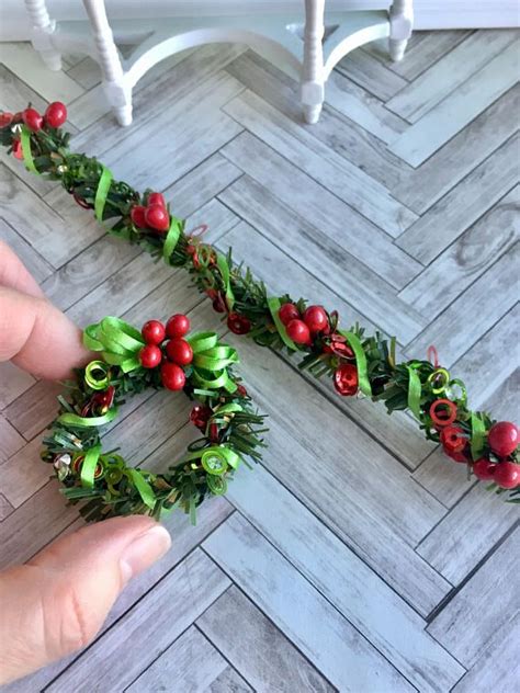 Miniature Christmas Garland And Wreath Dollhouse Wreath Etsy