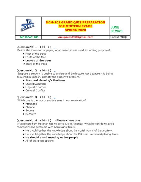 Mcm Grand Quiz For Midterm Exams Copy Mcm Grand Quiz