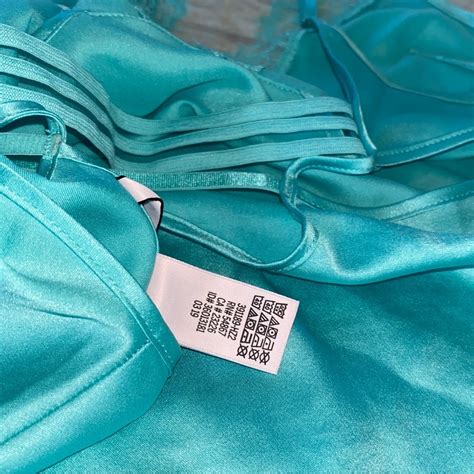 Victorias Secret Aqua Light Blue Satin Slip With Lac Gem