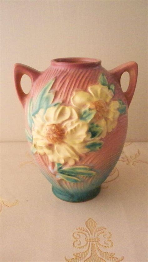 Roseville Pottery Peony Design Vase 58 6 Dual Handled Vase