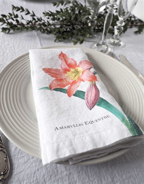 Pink Flowers White Linen Wedding Party Napkins LINOROOM 100 LINEN