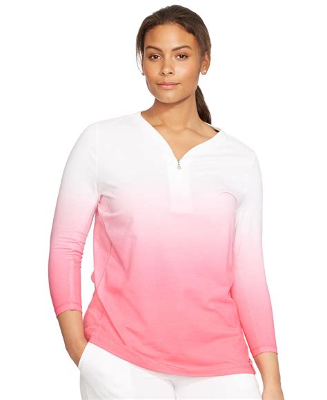 Lyst Lauren By Ralph Lauren Plus Size Ombré Half Zip Shirt in Pink