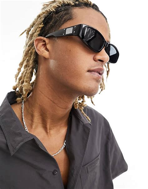 Asos Design Racer Sunglasses With Y2k Wrap Design In Black Asos