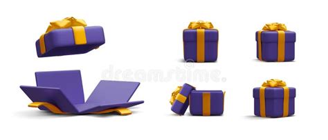 Set Of D Realistic Gift Boxes With Gold Ribbon Isolated On White