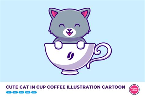 Cute Cat In Cup Coffee Illustration Graphic By Catalyststuff Creative