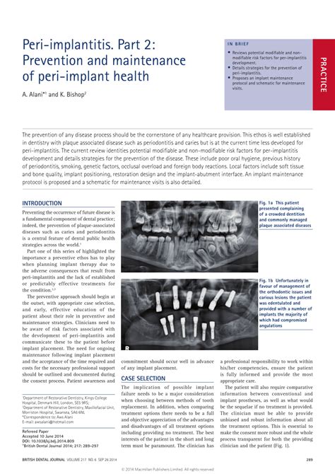 Pdf Peri Implantitis Part 2 Prevention And Maintenance Of Peri