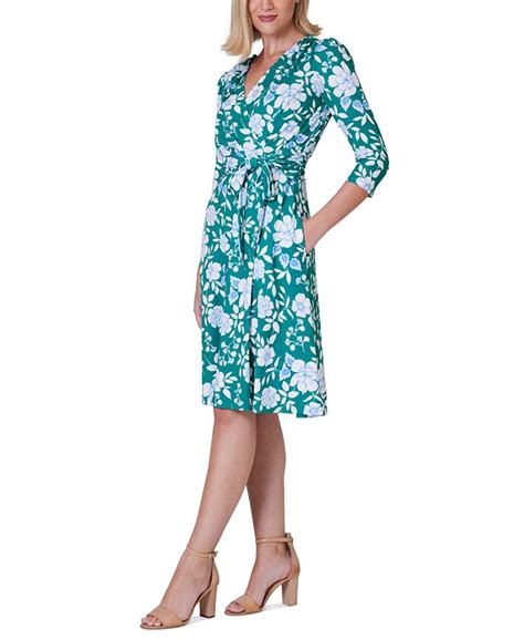 Jessica Howard Womens Floral Print 3 4 Sleeve Wrap Dress Macys