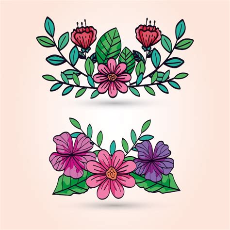 Lindas Flores Con Ramas Y Hojas Vector Gratis