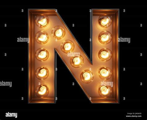 Light Bulb Glowing Letter Alphabet Character N Font Front View