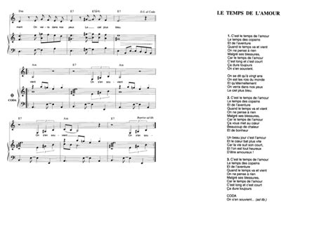 Le Temps De L Amour Partition Sheet Music The Strombolis