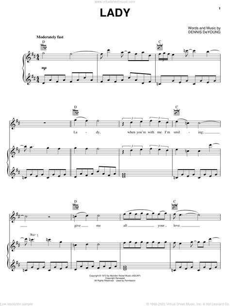 Styx Lady Sheet Music For Voice Piano Or Guitar PDF