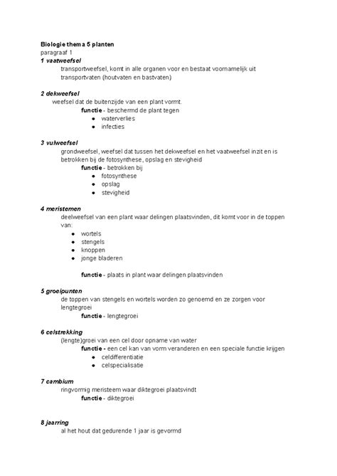 Biologie Thema Planten Gehele Begrippenlijst Biologie Thema