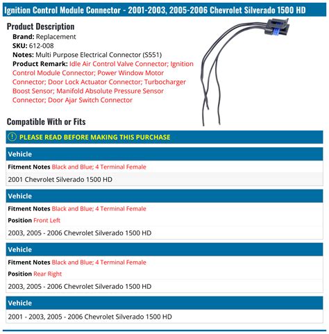 2001 2003 2005 2006 Chevrolet Silverado 1500 Hd Ignition Control Module Connector Replacement