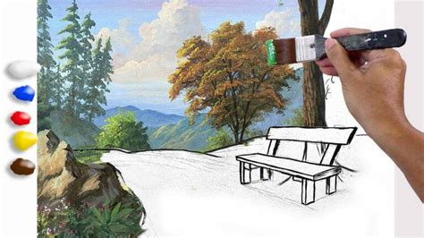 How To Paint Landscape Wih Old Bench In Acrylics Time Lapse